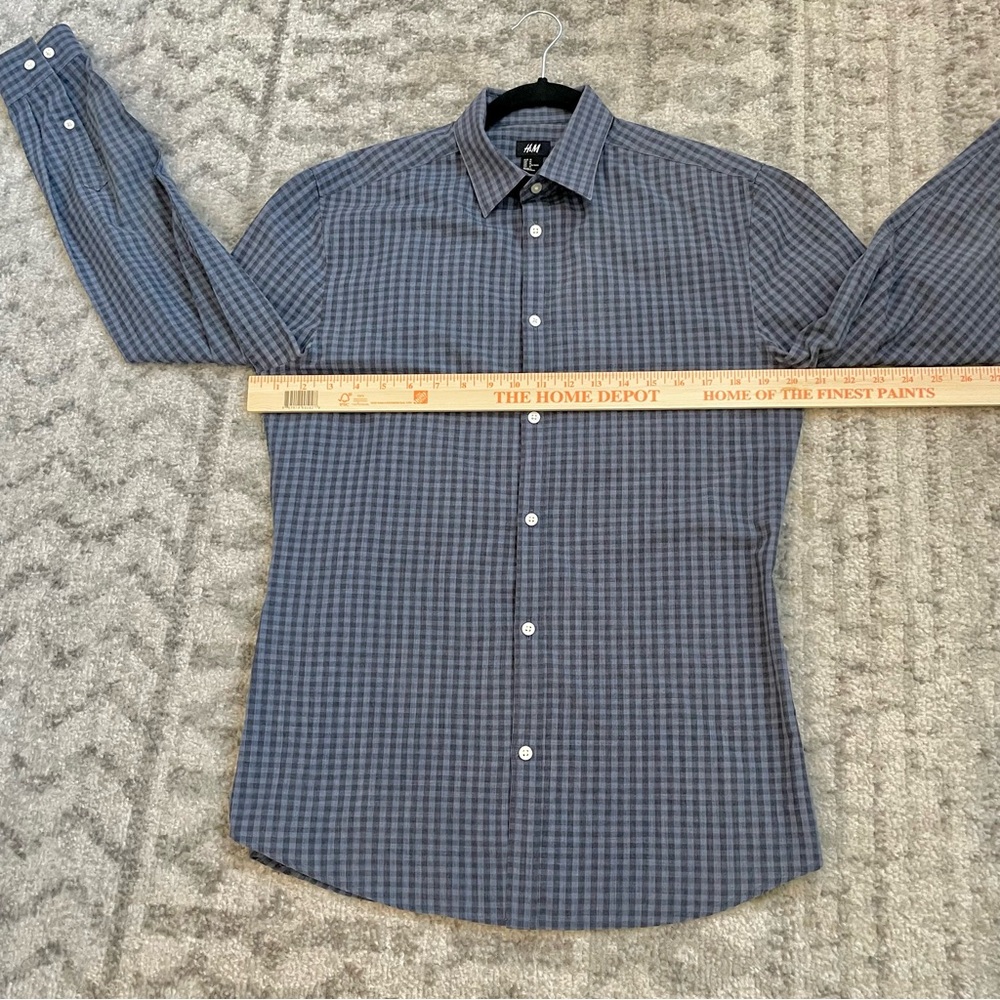 H&M Men’s Blue & Grey Gingham Check Long Sleeve Button Up Shirt - Medium - Picture 8 of 11